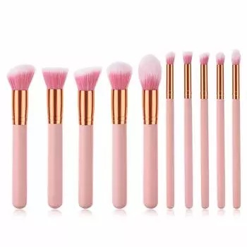 Розовый набор кистей для макияжа, 10 шт., мягкая синтетическая кисть, тональная основа, набор кистей для смешивания теней для век розовый
