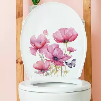 Розовый нарцисс унитаз с ванной комнатой украшение дома декоративная наклейка на стену 29*29CM/fun-m24