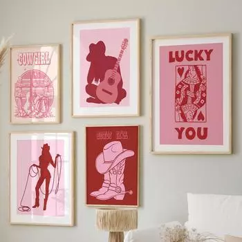 Розовый настенный художественный джинсовый принт, джинсовый постер в стиле вестерн, сельский богемный холст, картина, украшение для спальни, картина 21cm30cm NoFrame