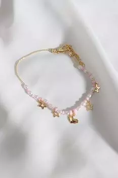 Розовый ножной браслет в форме сердца