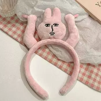 Розовый ободок для волос с кроликом, милый ободок для волос, кавайный плюшевый аксессуар для волос, забавная широкополая заколка для волос, креативный головной убор, подарок