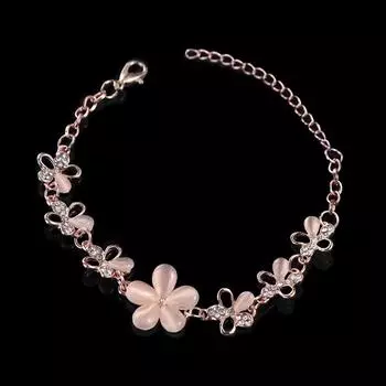 Розовый очаровательный браслет из розового золота кошачий глаз опал женский цветок чиан 1