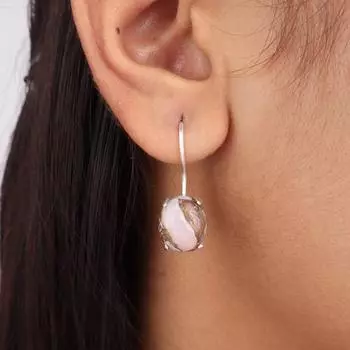 Розовый Опал Бирюза Драгоценный камень 925 Стерлинговое Серебро Ювелирные изделия Ручной работы Серьги 1.05 EE-173-39