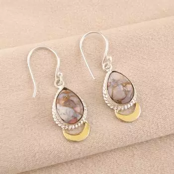 Розовый Опал Бирюза Драгоценный камень 925 Стерлинговое Серебро Изделия ручной работы Серьги 1,5 EE-162-40