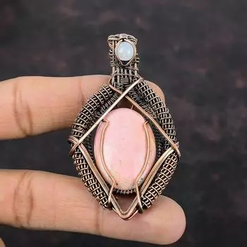 Розовый опал драгоценный камень кулон медная проволока обернутый кулон ручной работы медные украшения радужный лунный камень кулон проволока обернутый ювелирные изделия для подарка