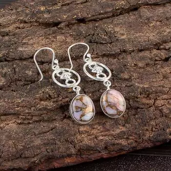 Розовый Опал Медь Драгоценный камень 925 Стерлинговое Серебро Ювелирные изделия Ручной работы Серьги 2,00 EE-17-37