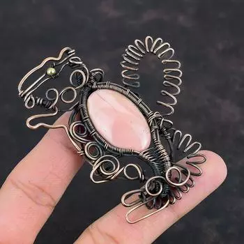 Розовый опаловый кулон из медного драгоценного камня, кулон с проволочной обмоткой, медные украшения ручной работы, красивый кулон в виде кролика, украшения с проволочной обмоткой для подарков