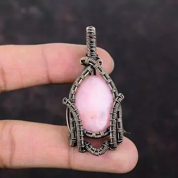Розовый опаловый кулон, обернутый медной проволокой, кулон ручной работы, замечательная подвеска из драгоценных камней, обернутая медной проволокой, уникальная подвеска для подарка