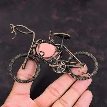 Розовый опаловый кулон с медной проволокой, обернутый драгоценным камнем, кулон ручной работы, обернутый проволокой, ювелирное изделие, подвеска в виде цикла, подарок для женщин, изящные медные украшения