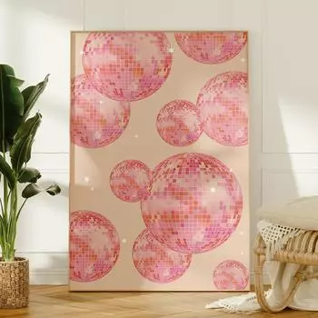 Розовый оранжевый диско-шар принт постер максималистский холст картина девичник бар модная настенная художественная картина девичий Декор комнаты в общежитии 21x30cm No Framed
