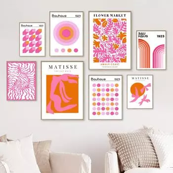 Розовый оранжевый Матисс Цветочный рынок Баухаус Геометрия настенная живопись холст картины постеры и принты фотографии для декора гостиной A4 21X30cm No Framed