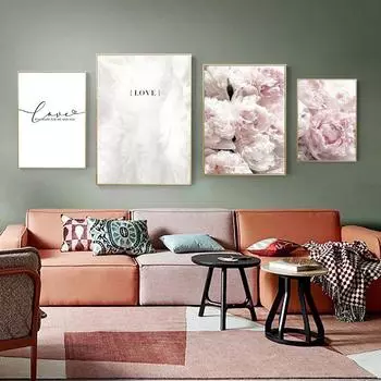 Розовый пион цветок плакат скандинавский холст с принтом в скандинавском стиле любовь цитата настенная живопись картина для гостиной домашний декор 21cm30cm NoFrame