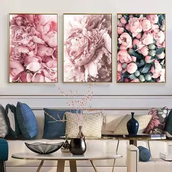 Розовый пион, цветы, картины, постеры, скандинавский домашний декор, картина маслом, постеры и принты, домашний декор для гостиной, холст, настенное искусство 20x30cm
