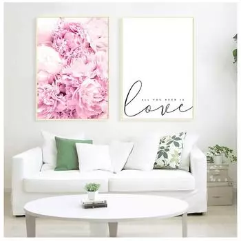 Розовый пион на холсте, скандинавский плакат с цветочным принтом в скандинавском стиле 21cm30cm NoFrame
