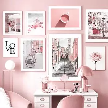 Розовый пион, здание, велосипед, духи, цитата, настенная живопись на холсте, плакаты на скандинавскую тему и принты, настенные панно для декора гостиной 21cm30cm NoFrame