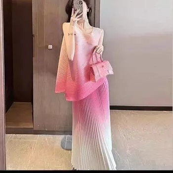 Розовый плиссированный комплект с юбкой для женщин, летний новый стиль, повседневное интернет-красное платье, комплект из двух предметов One Size розовый