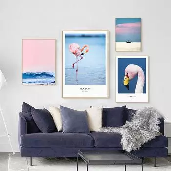 Розовый пляж океан пламя плакат скандинавская настенная живопись на холсте и печать 21cm30cm NoFrame