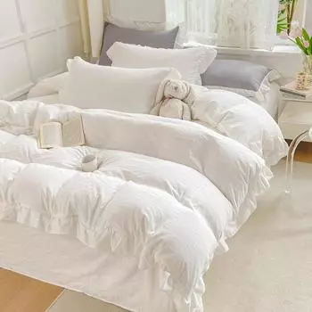 Розовый Принцесса Ветер Класс А Стираный Хлопок Кружевной Стеганый Комплект Четырехсекционная Простыня Кровать Для Общежития Из Трехсекционной Принцесса Ветер 1.2m bed