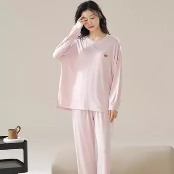 Розовый простой пижамный комплект для женщин с длинными рукавами и длинными брюками на осень-зиму, повседневная пижама для девочек, уютная пижама, мягкая ночная рубашка для женщин M