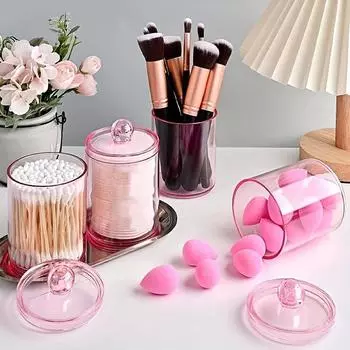 Розовый прозрачный контейнер для хранения ватных палочек, органайзер для косметики, акриловый контейнер для хранения ватных палочек, косметический контейнер для ванной комнаты и спальни 1Pcs