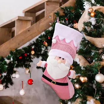 Розовый рождественский чулок, подарочный пакет для конфет, классическое украшение, праздничные подарки для вечеринок, подвесные Santa Claus