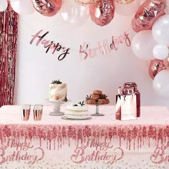 Розовый Розовое золото С Днем Рождения Скатерть Декор для вечеринки по случаю дня рождения Покрытие стола Юбилей Женщины День Рождения Праздничные принадлежности Скатерть