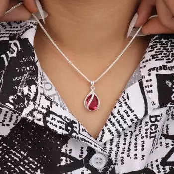 Розовый рубеллит драгоценный камень 925 пробы серебро клеймо ювелирные изделия циркон кулон на День святого Валентина CZP-7-17