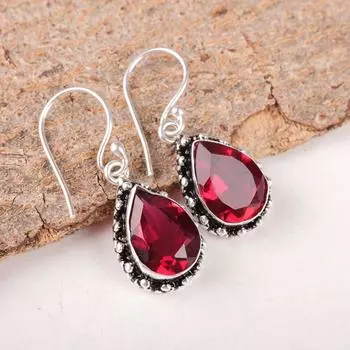 Розовый Рубеллит Драгоценный Камень 925 Стерлинговое Серебро Ручной Работы Серьги 1.41 Подарок для Жены EE-97-11