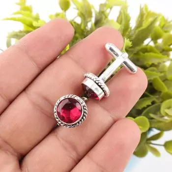 Розовый Рубеллит Драгоценный Камень 925 Стерлинговое Серебро Ювелирные Изделия Ручной Работы Запонки 0,51 CL-3-11
