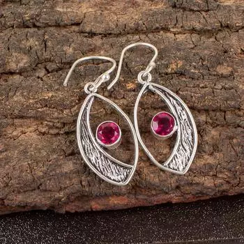Розовый Рубеллит Драгоценный Камень 925 Стерлинговое Серебро Ювелирные Изделия Ручной Работы Бохо Серьги 1.60 EE-61-7