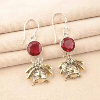 Розовый Рубеллит Драгоценный камень 925 Стерлинговое серебро Ювелирные изделия Ручной работы Серьги-подвески 2 EE-154-6