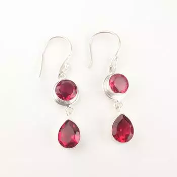 Розовый рубеллитовый камень Стерлинговое серебро Крючок Подарок для дочери Висячие Авторские серьги EE-142-7