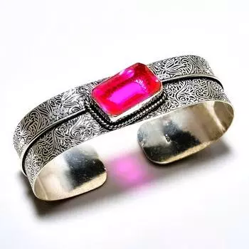 Розовый рубиллит, драгоценный камень 925, посеребренный браслет ручной работы, ювелирный браслет-манжета