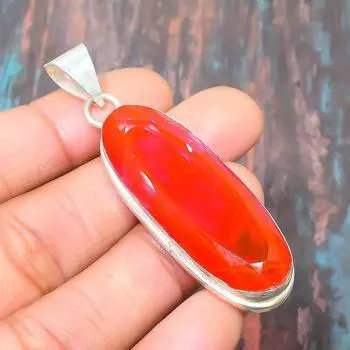 Розовый рубиллитовый драгоценный камень Ювелирные изделия ручной работы Твердый кулон из стерлингового серебра 925 пробы 2.36 Inches красный