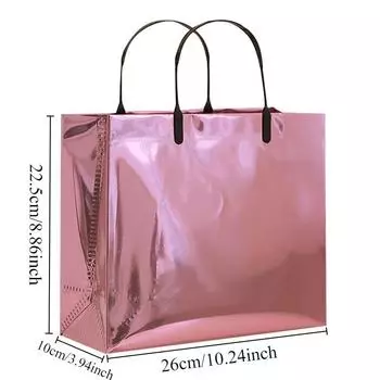 Розовый ручной подарочный пакет, лазерный водонепроницаемый, утолщенный, для покупок, дней рождения, свадеб, Рождества, Дня святого Валентина, подарочная упаковочная сумка 1PC&26x22.5x10cm розовый