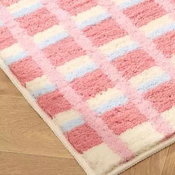 Розовый сетчатый флокированный коврик для ванной комнаты, входной коврик, мягкий пушистый плюшевый нескользящий полосатый клетчатый коврик, клетчатые коврики 40x60cm розовый