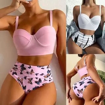 Розовый сексуальный комплект бикини, женский купальник, новый купальник с принтом пуш-ап, женский купальный костюм, бразильский купальник, пляжная одежда, бикини S розовый