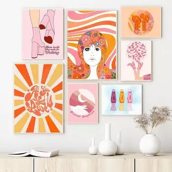 Розовый соблазнительный чехол сексуальный высокий каблук художественный постер печать цветок фреска абстрактная девушка сердце холст картина гостиная домашний декор 21x30cm No Framed