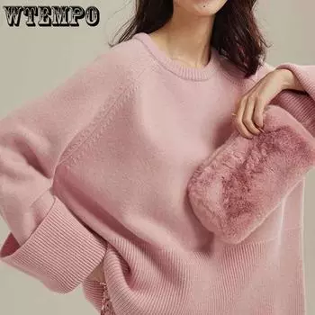 Розовый свитер Commuter Round Neck с рукавами девять четвертей, осенне-зимний женский свободный однотонный свитер-пуловер S розовый