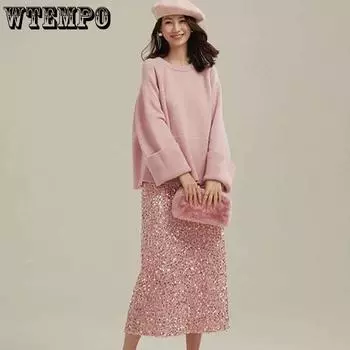 Розовый свитер Commuter Round Neck с рукавами девять четвертей, осенне-зимний женский свободный однотонный свитер-пуловер S розовый