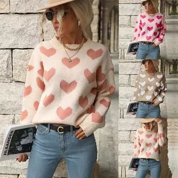 «Розовый свитер с длинными рукавами ко Дню святого Валентина — повседневный европейский и американский стиль осень/зима»