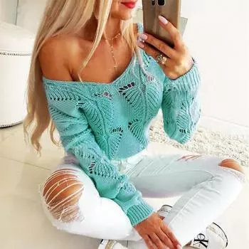 Розовый свитер, женский сексуальный вязаный женский свитер с длинным рукавом, ажурные свитера для женщин, модный осенний джемпер Pull Femme S синий