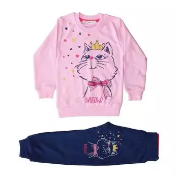 Розовый, темно-синий кот с принтом для девочки, набор из 2 предметов