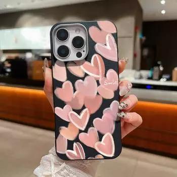 Розовый тонкий матовый чехол с рисунком сердец любви для iPhone 16 Plus 15 14 Pro Max 13 12 11 XR с текстурой кожи, противоударный, защита линз, мягкий чехол для телефона из ТПУ iPhone 16 бежевый