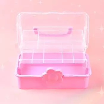 Розовый трехслойный складной ящик для хранения предметов искусства - прозрачный пластиковый органайзер для студентов Single Layer белый