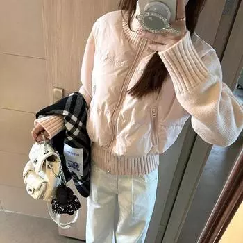 Розовый трикотажный пуховик с плетением, женская зимняя куртка 2024 года, новое ощущение, маленькая хлопковая куртка S