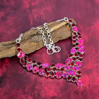 Розовый триплет опал, гранатовое ожерелье, ювелирные изделия из цельного серебра 925 пробы с драгоценными камнями, ожерелье ручной работы, на День благодарения Adjustable With 18 Inches розовый