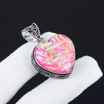 Розовый тройной опал, серебряный кулон из стерлингового серебра 925 пробы - Ручная работа, дизайн в виде сердца, украшение для повседневной носки, уникальные подарки-кулоны 2.16 розовый