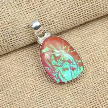 Розовый тройной опаловый драгоценный камень 925 пробы Серебряный кулон Ювелирные изделия ручной работы 1.57 Inches розовый
