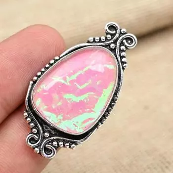 Розовый тройной опаловый драгоценный камень стерлингового серебра 925 пробы Ювелирные изделия ручной работы Отличное кольцо 4 розовый